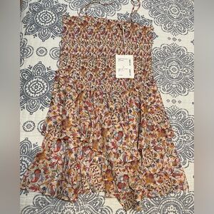 ❤️‍🩹 NWT Isabel Marant Etoile Anka Floral Smocked Tiered Ecru/Orange Size S